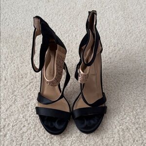 BCBGMaxAzria Black and Tan Strappy Heels